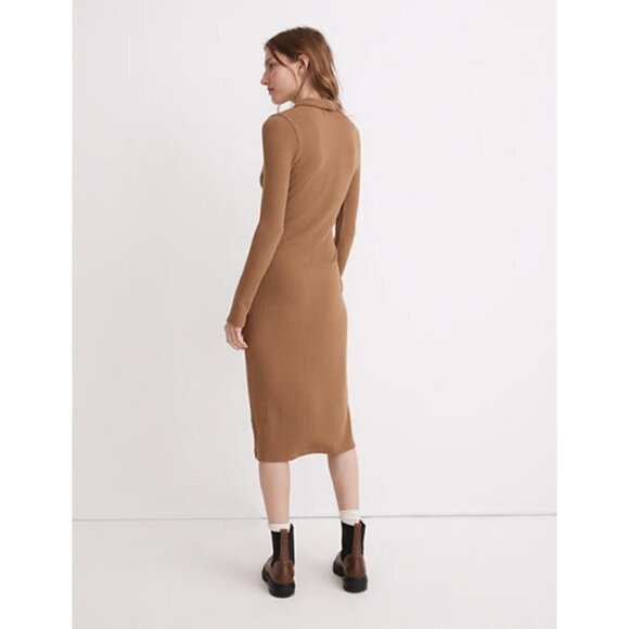 💕MADEWELL💕 Long Sleeve Button-Front Midi Shirtdress ~ Kraft Brown XXS NWT - Picture 4 of 16